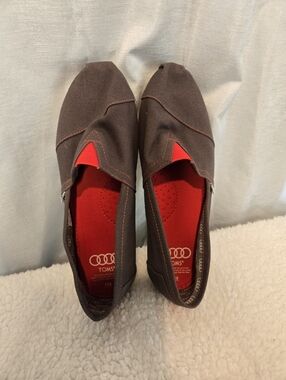 TOMS Gray Canvas Slip-On Moccasins with Red Insole